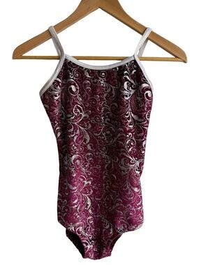 Jazzamatazz Velvet Maroon Bodysuit Sz 14 16 Girls Dance Outfit Sparkle Glitter